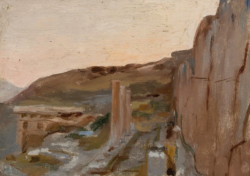Paisagem de Delphi de Jan Ciągliński, representando pedras rugosas e vegetação.