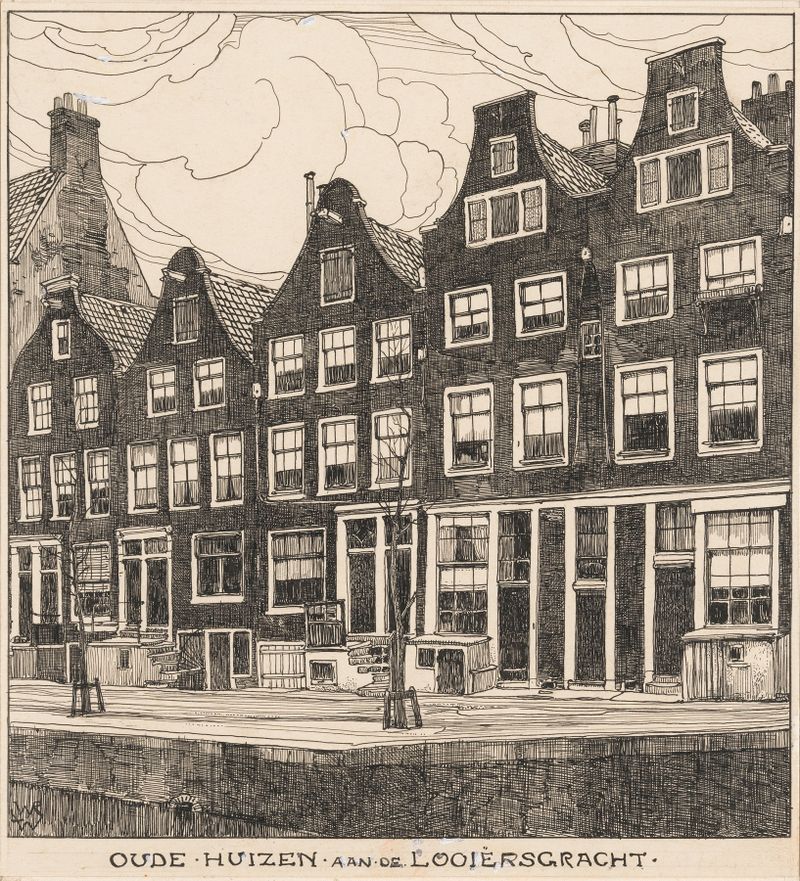 Oude huizen aan de Looiersgracht te Amsterdam, oil on canvas by Willem Wenckebach