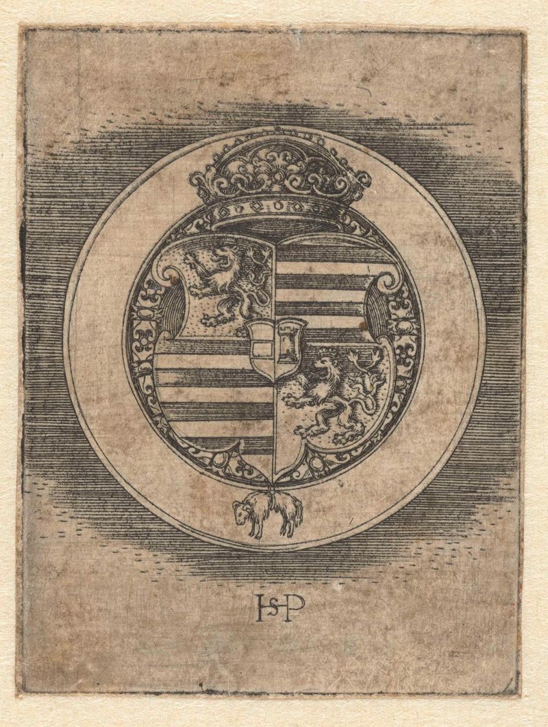 Gravura de Hans Sebald Beham com um emblema heráldico do Rei Fernando I da Hungria e Boêmia