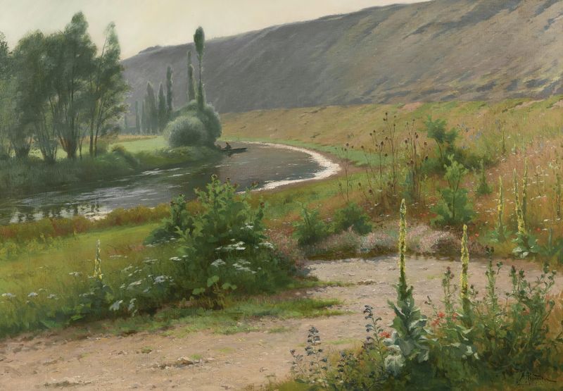 Paisaje impresionista que representa un río de Alfred Renaudin