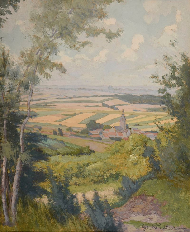 Pintura figurativa a óleo de Guillaume-Ernest Pellus, retratando uma figura solitária em tons suaves.