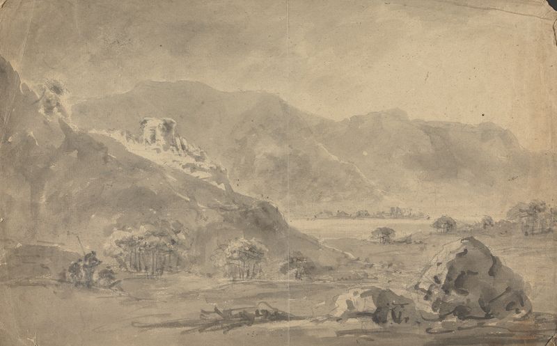 Mountain Landscape by William Gilpin, depicting rugged mountains and a serene sky, oil painting