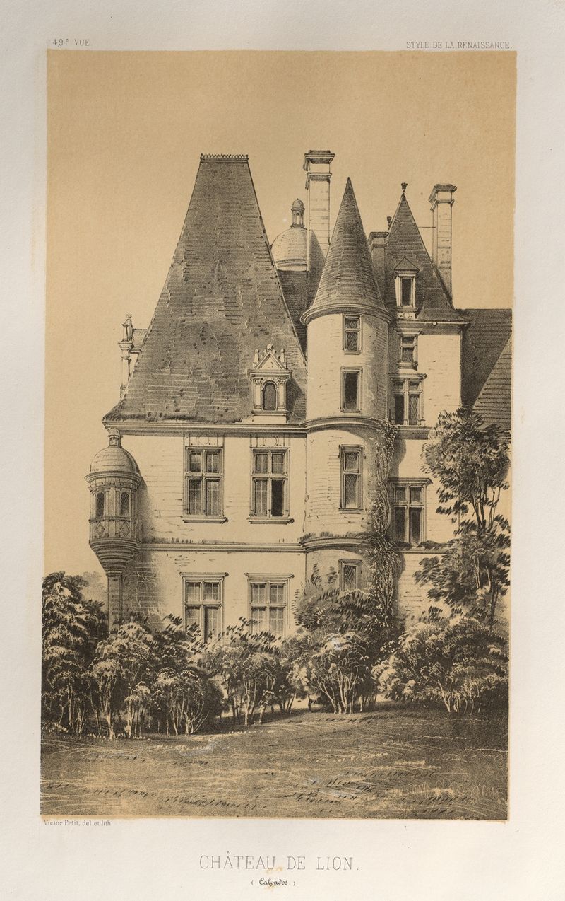 Château De Lion (Calvados) de Victor Petit, pintura a óleo que retrata uma paisagem melancólica.