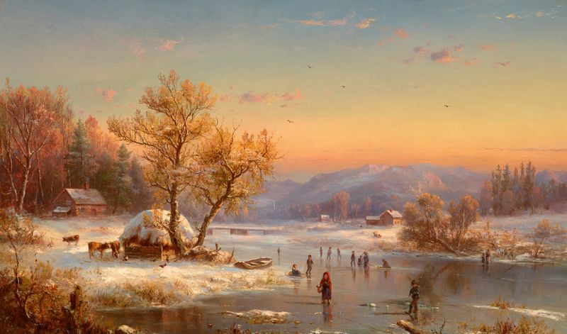 Paisaje invernal con colinas cubiertas de nieve de Jasper Francis Cropsey, pintura al óleo