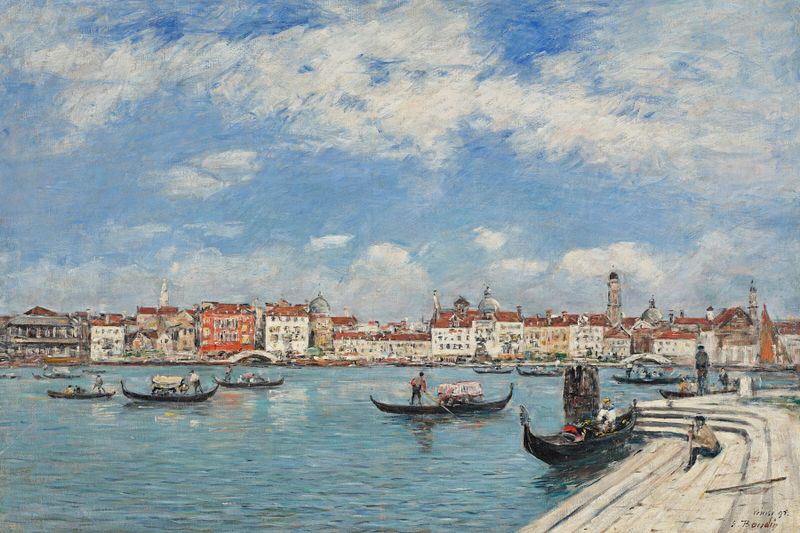 Cena marinha ao crepúsculo em Veneza, pintura a óleo de Eugène Boudin
