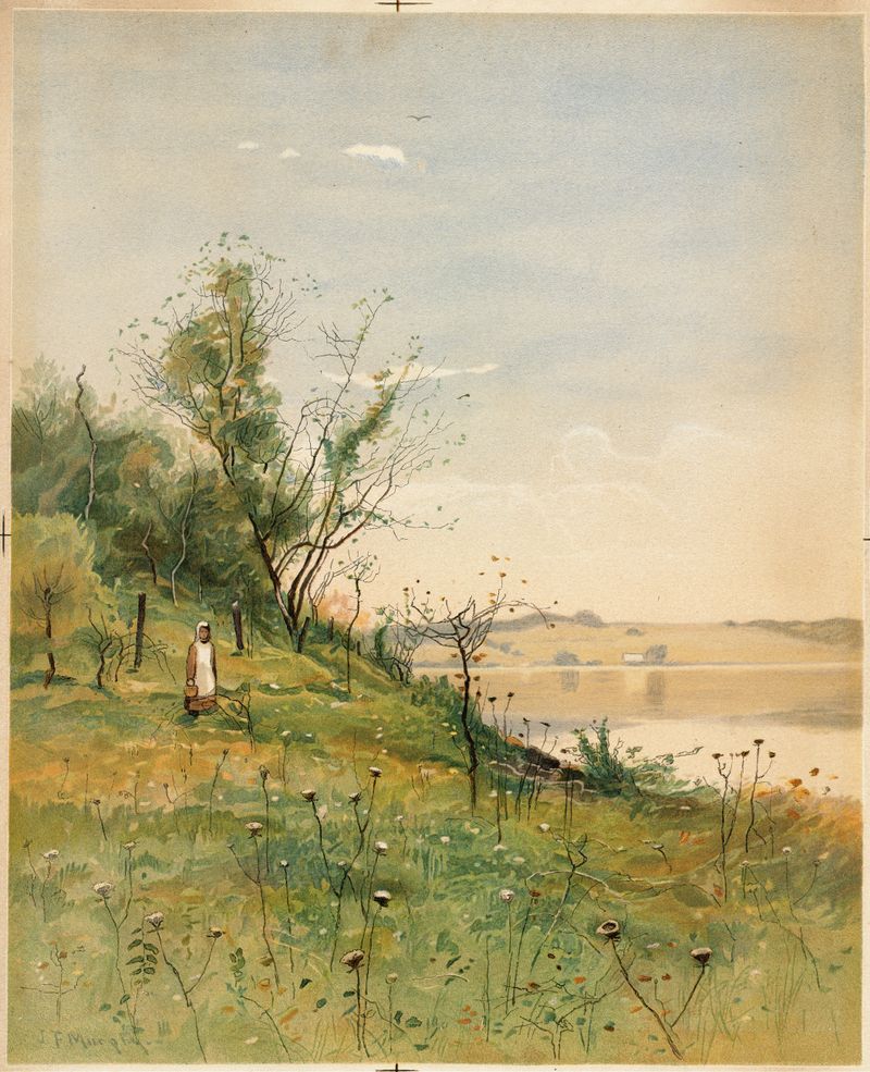 Paisaje de primavera de John Francis Murphy, pintura al óleo que muestra vegetación vibrante y colinas onduladas.