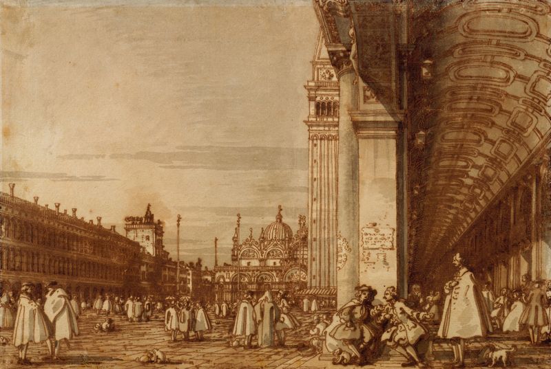 Piazza San Marco do canto sudoeste, óleo sobre tela de Canaletto