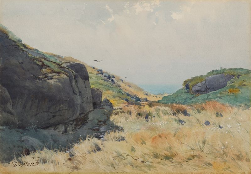 Escena marina con suaves olas y horizonte, óleo de Samuel Peter Rolt Triscott