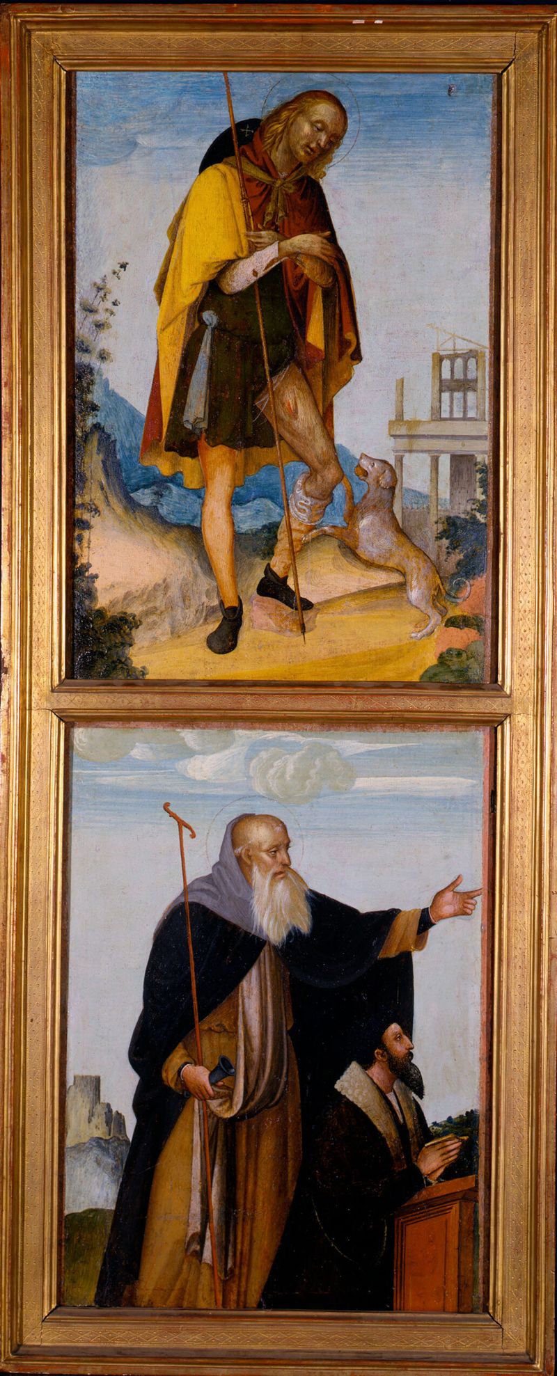 Saint Roch and Saint Anthony Abbot with a Donor, tempera on panel by Master of the Life of Saint Agnes