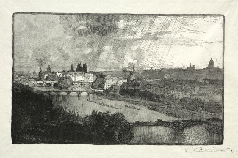 Gravura de Auguste Louis Lepère representando Paris do Pavillon de Flore