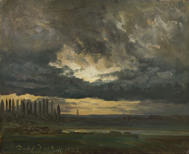 Cloud Study over the Elbe with Poplars, óleo sobre lienzo de Johan Christian Dahl