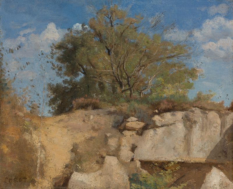 Paisagem com luz filtrada e árvores, óleo sobre tela de Jean-Baptiste-Camille Corot