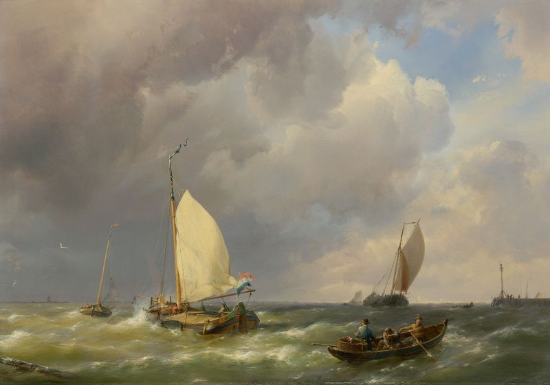 Marine by Hermanus Koekkoek the elder, oil painting depicting a seascape with waves and clouds