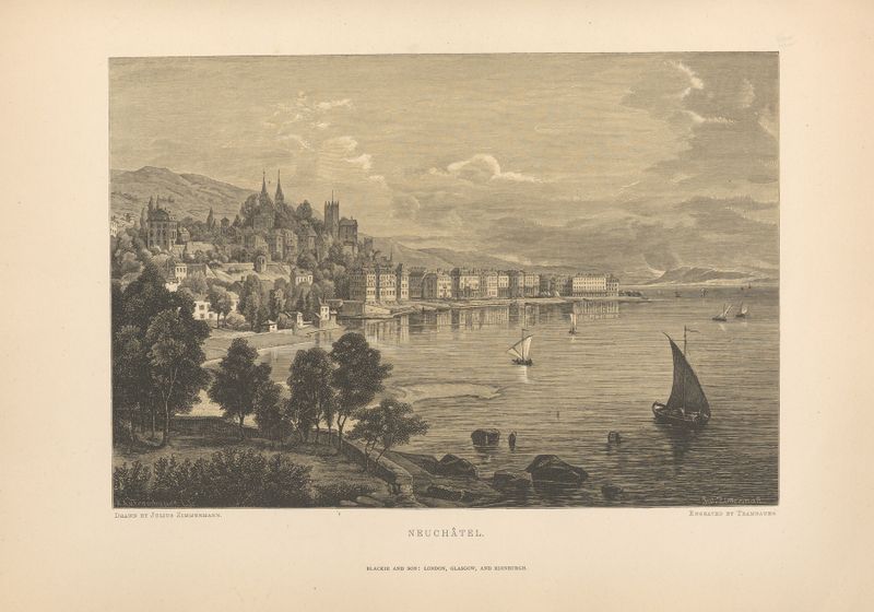 Paisagem de Neuchatel de Theodor Gsell Fels, pintura a óleo