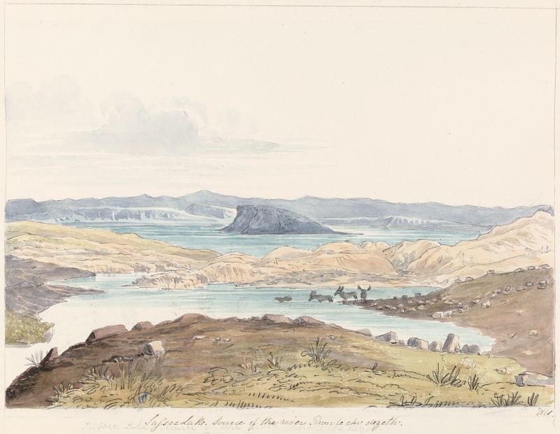 Paisaje de Sussex Lake de Charles Hamilton Smith, óleo que muestra agua brillante y naturaleza serena.