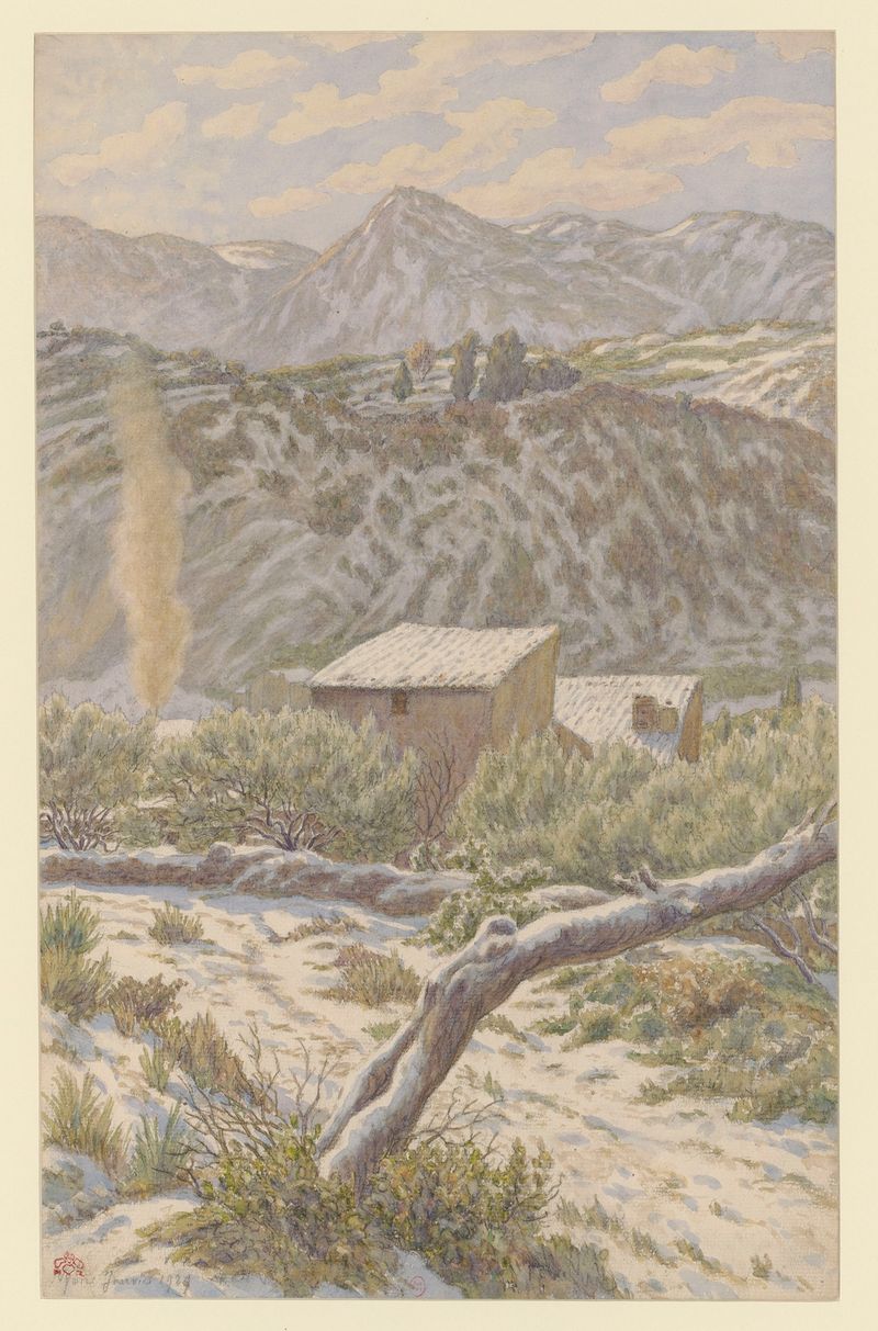 Litografía de Nyons de Henri Rivière que muestra un paisaje sereno con un río.