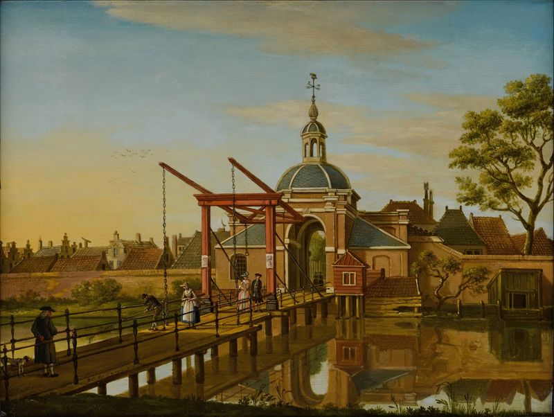 Leiden landscape with Koepoort, oil on canvas by Paulus Constantijn la Fargue