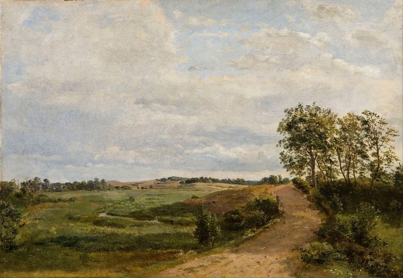 Road across the hills. Study by Dankvart Dreyer, oil painting depicting hills and a winding road.