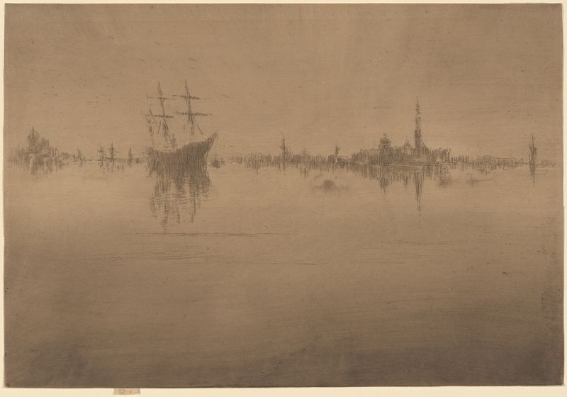 Nocturne de James Abbott McNeill Whistler, óleo sobre lienzo que representa una escena nocturna con luz suave.