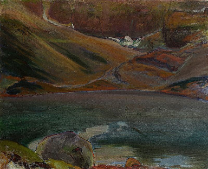 Czarny Staw, óleo sobre lienzo de Władysław Ślewiński, que representa un lago en los Montes Tatras.