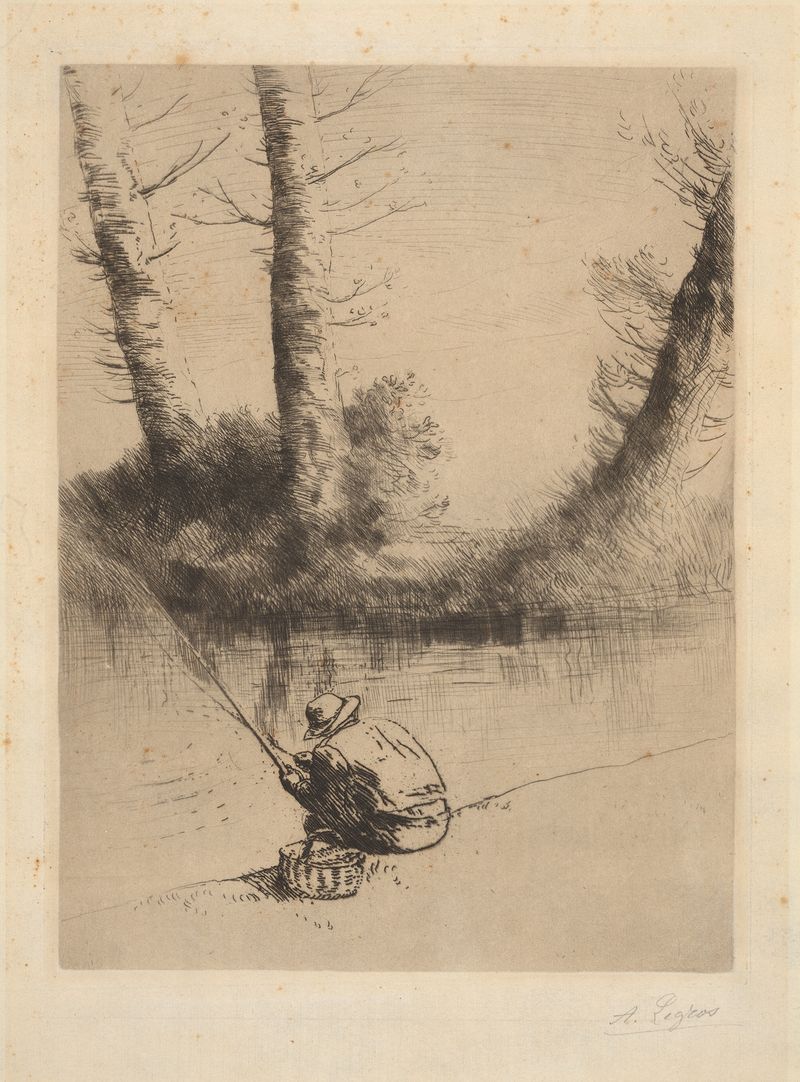 Pole Fisherman de Alphonse Legros, realismo, que representa a un pescador solitario al amanecer.