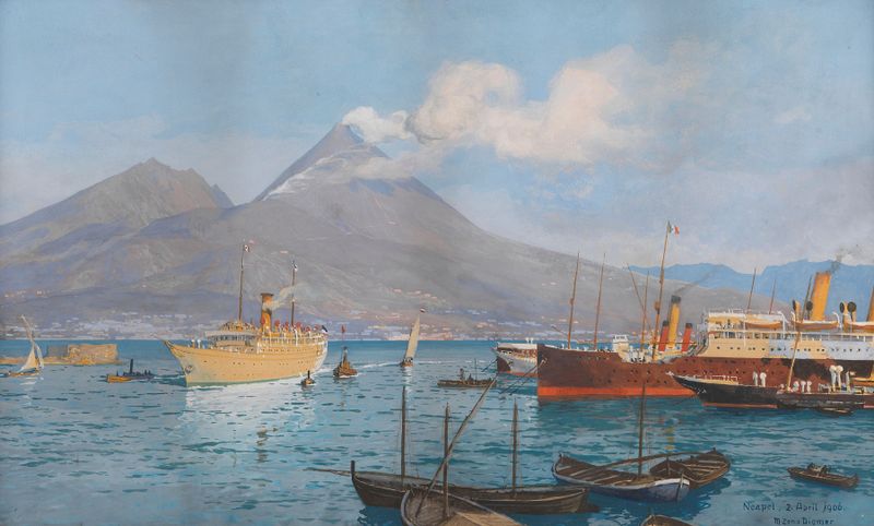 Hapag-Kreuzfahrtschiff ‘Meteor’ im Golf von Neapel by Michael Zeno Diemer, oil painting depicting a ship on the water