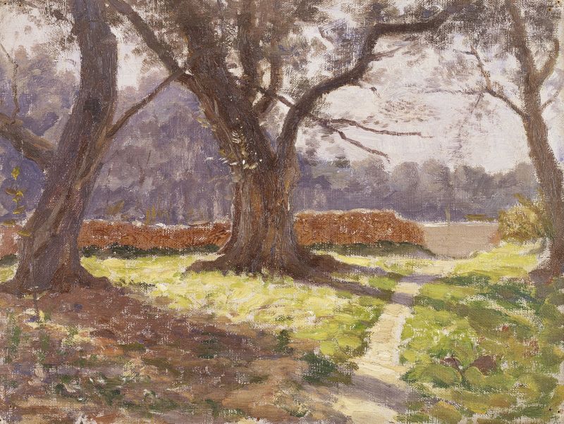 Landscape in Provence by Fernand Scribe, impressionism, depicting rolling hills and a cobalt sky.