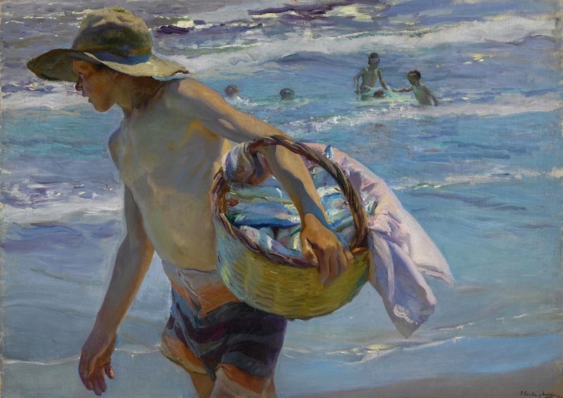 El Pescador by Joaquín Sorolla, oil on canvas, depicts a fisherman against shimmering water.