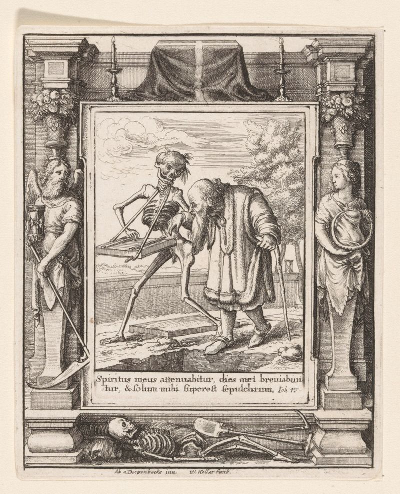 Grabado de Wenceslaus Hollar que muestra a un anciano enfrentando la muerte