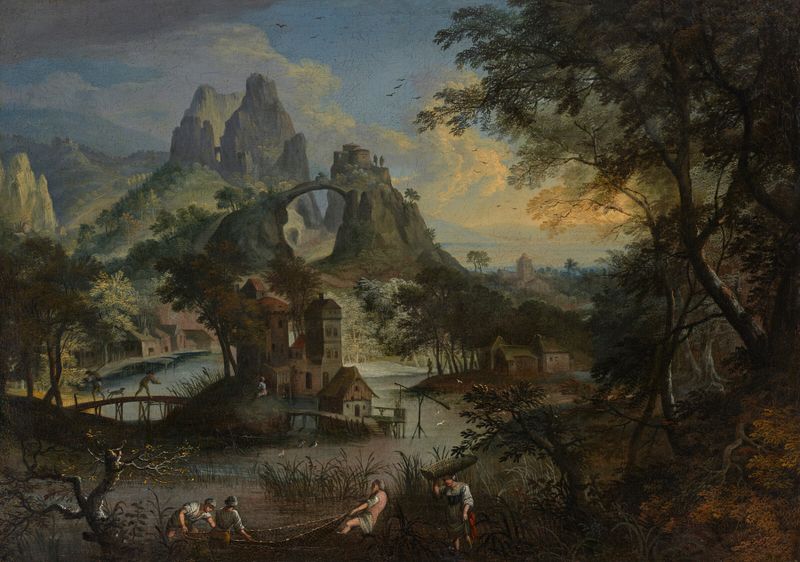Fishermen hauling in the catch, oil on canvas by Lodewijk Toeput
