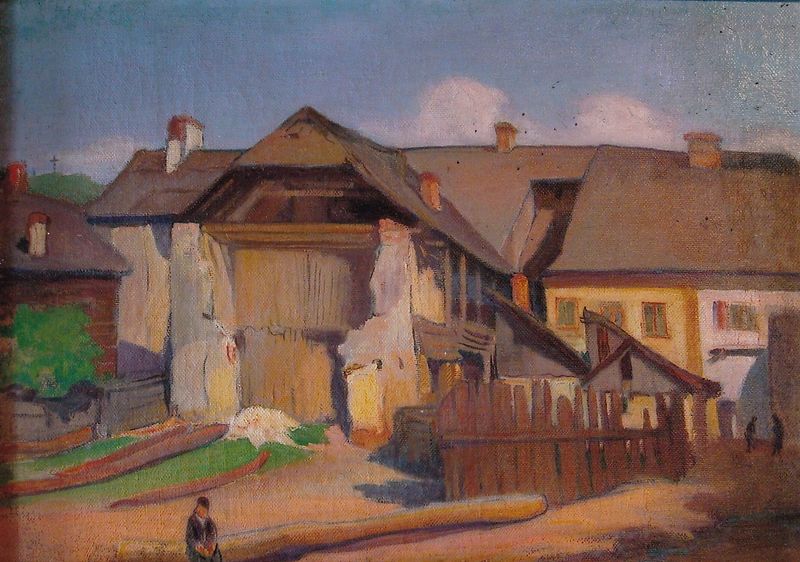 Obra figurativa de Władysław Ślewiński, que representa a un niño y un fragmento de pared, pintura al óleo