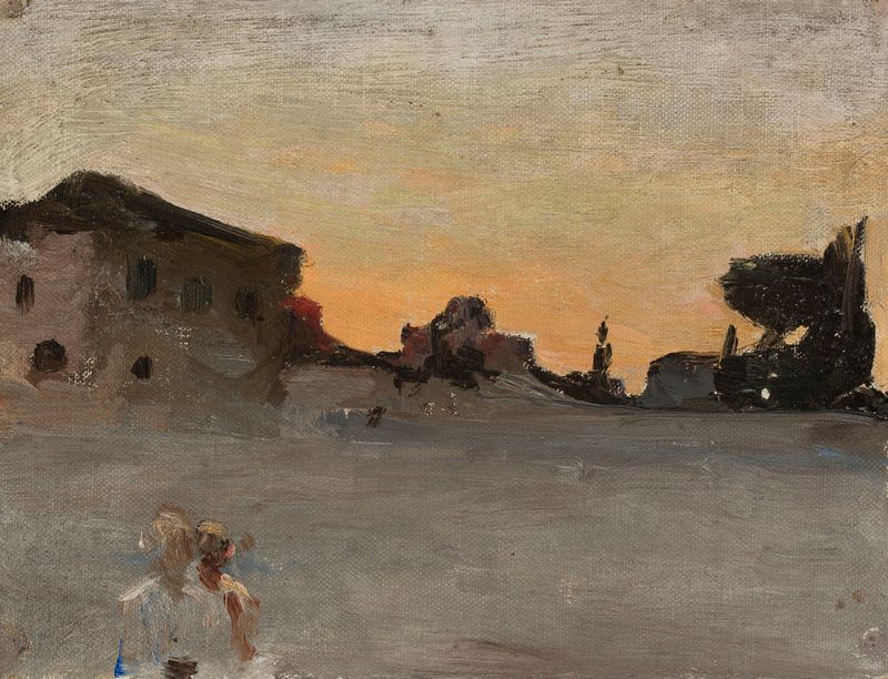 Corinth. Desde el viaje a Grecia, óleo sobre lienzo de Jan Ciągliński que muestra ruinas antiguas bajo la luz del sol.
