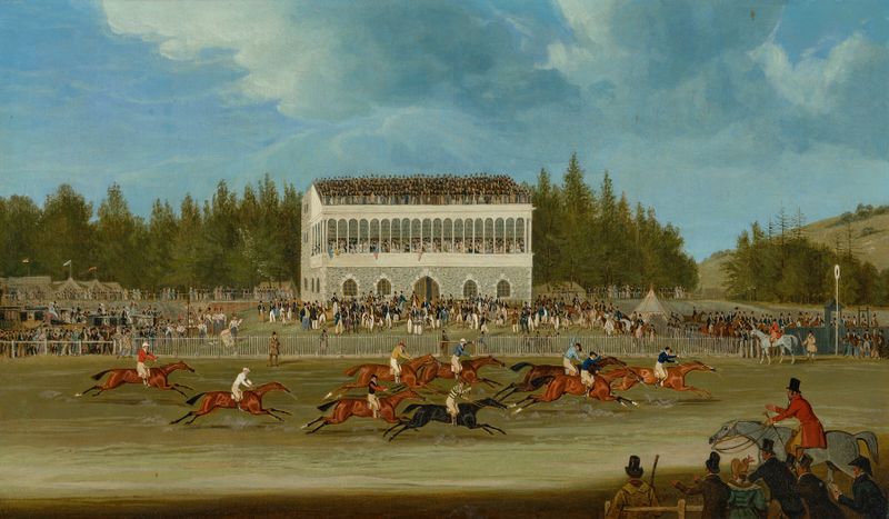 El final de la Copa Goodwood, 1833, óleo sobre lienzo de James Pollard que representa una carrera de caballos