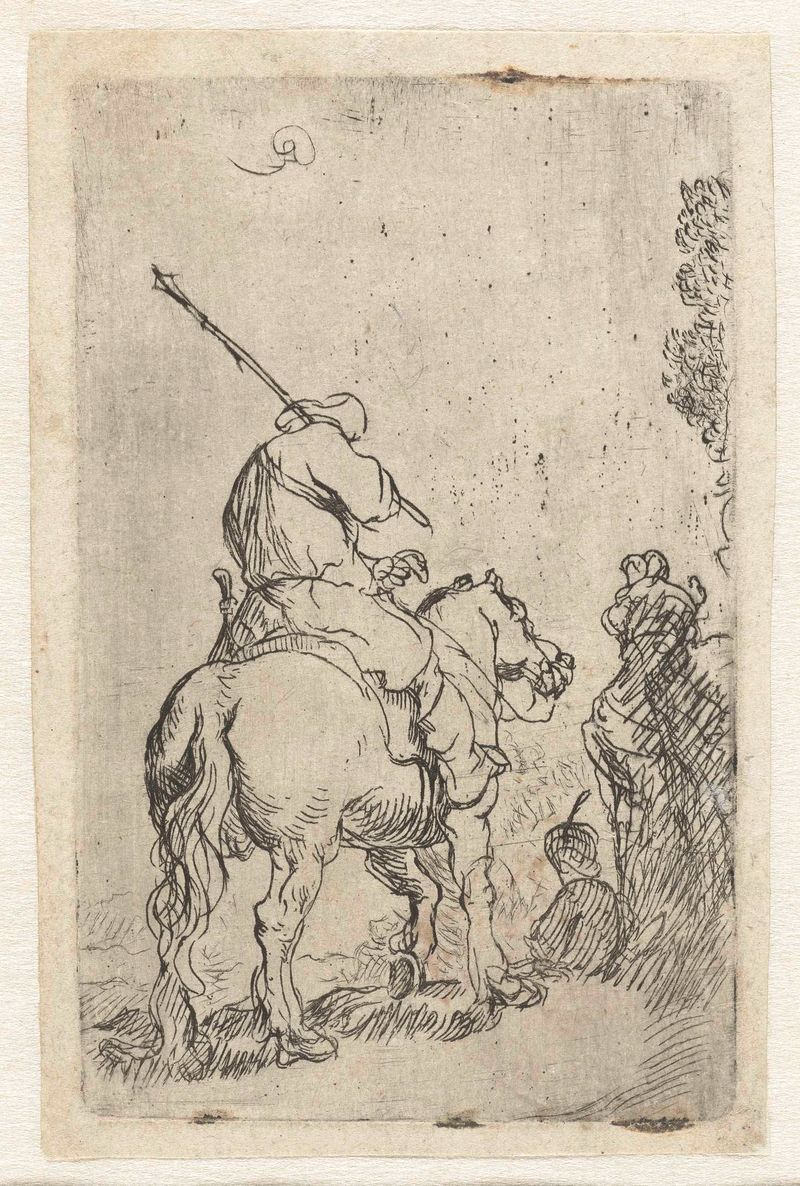 Soldado turbanado a cavalo, gravura de artista desconhecido