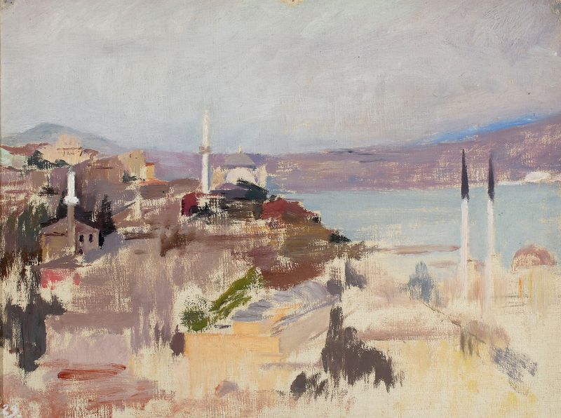 Pintura al óleo del Bósforo por Jan Ciągliński