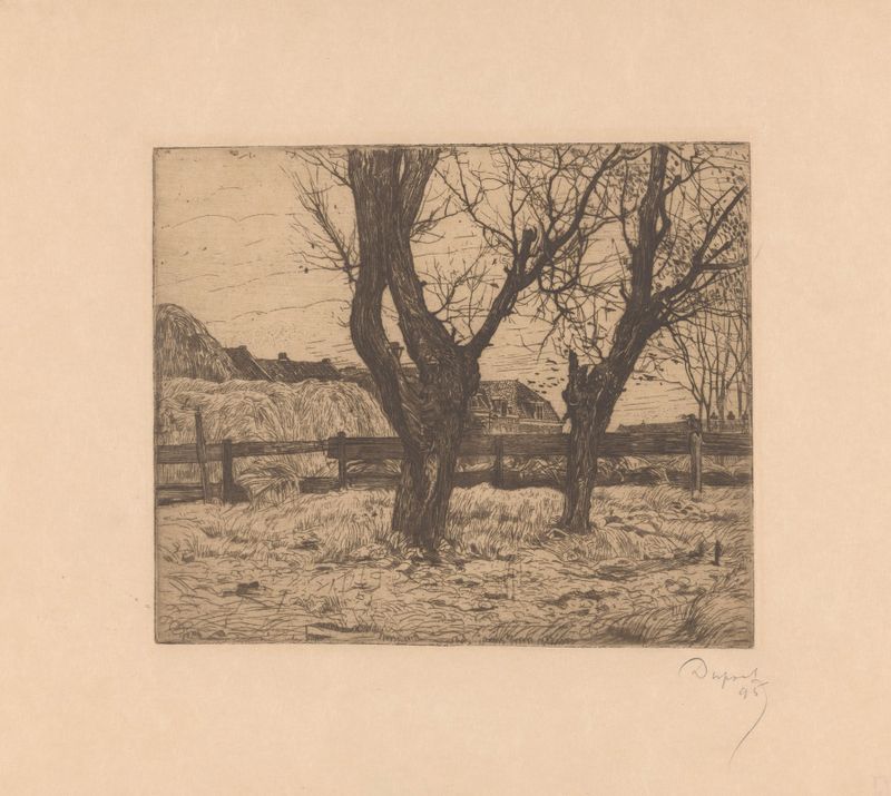 Knotwilgen in een weiland de Pieter Dupont, óleo de sauces en un paisaje.