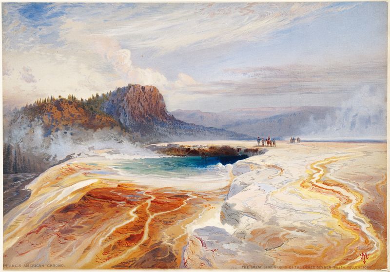 The Great Blue Spring of the Lower Geyser Basin, óleo de Thomas Moran