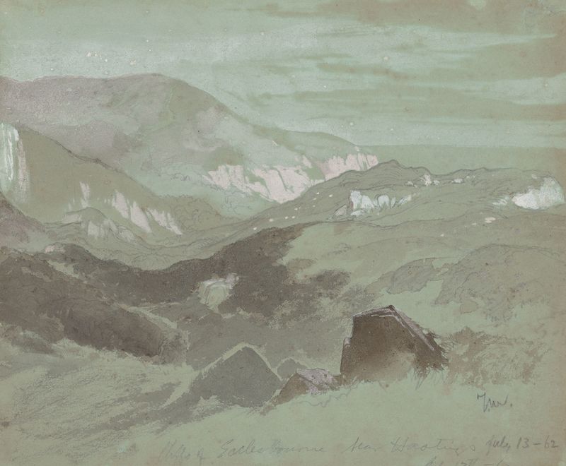 Cliffs of Ecclesbourne Near Hastings, óleo sobre tela de Thomas Moran