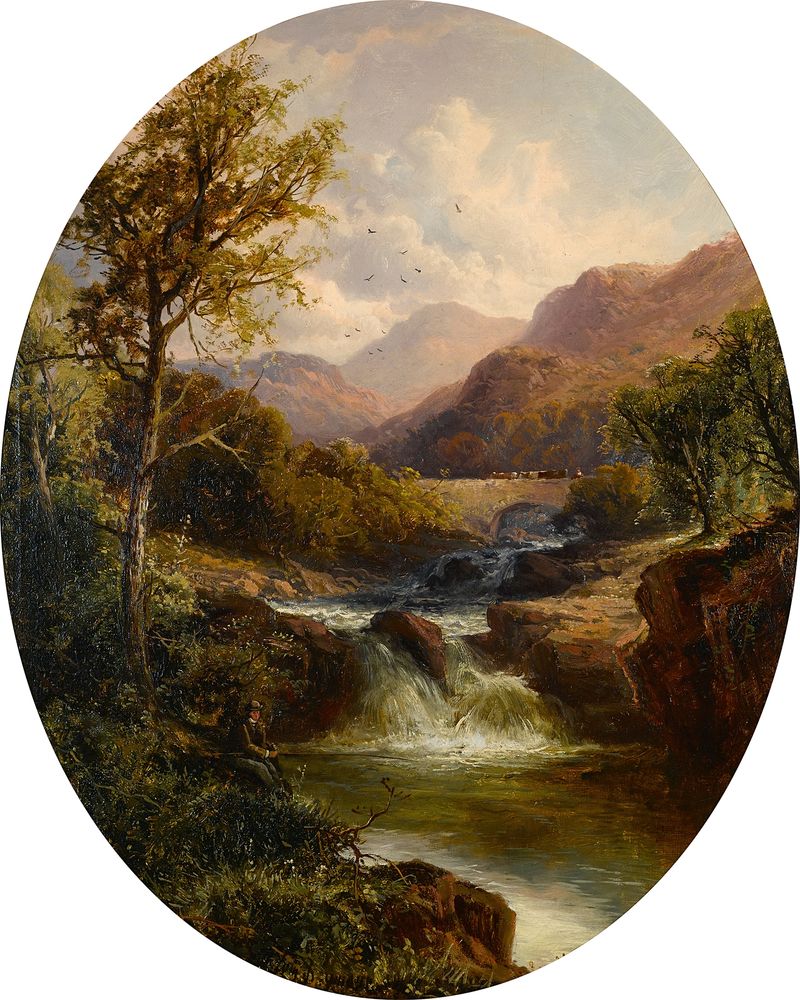 Paisaje que representa el río Greta y colinas, óleo de Tom Seymour
