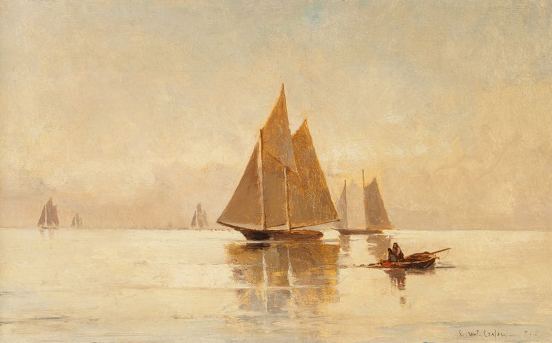 Sailboats in the Evening by Emil Carlsen, impressionist oil painting