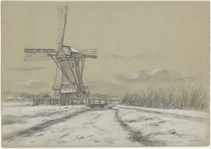Landscape with windmill and fields by Hendrik Hulk, 1895