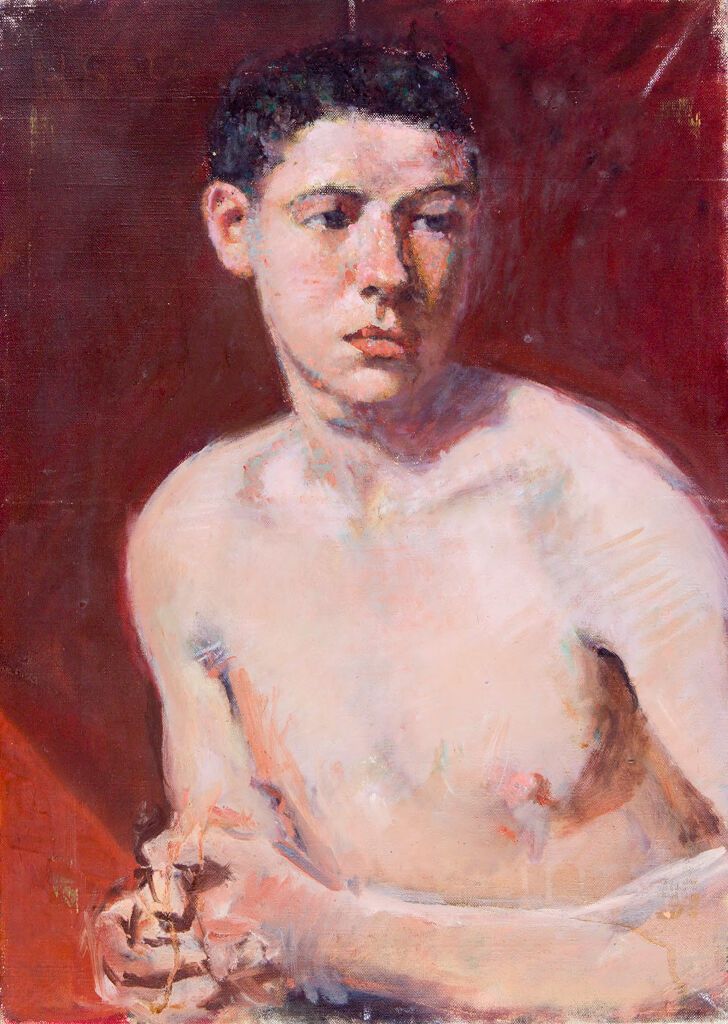 Retrato de un joven con manos entrelazadas, óleo sobre lienzo de Denman Waldo Ross