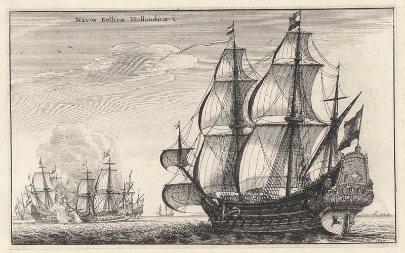 Grabado de Wenceslaus Hollar que representa un barco acercándose a un mar tempestuoso