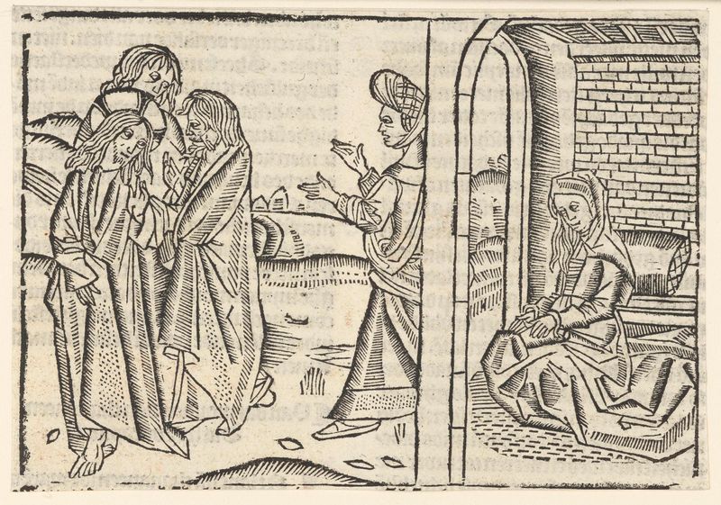 Religious scene with Christ and a Canaanite woman, paper by Master of Delft