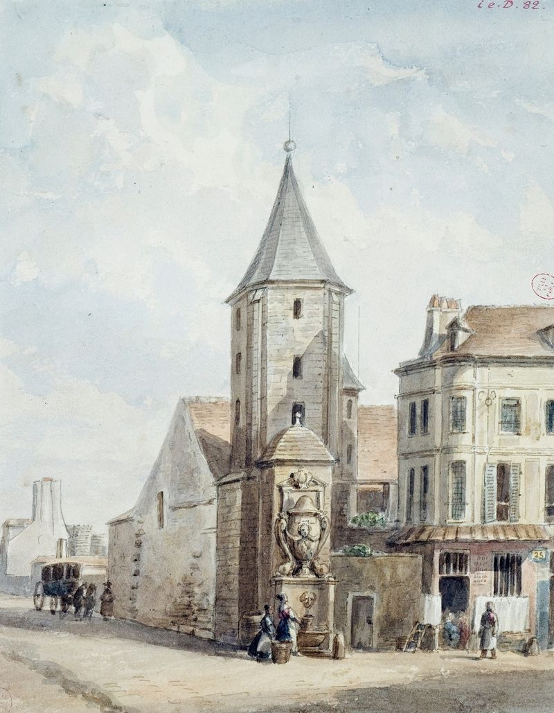 Grabado de Auguste-Sébastien Bénard que representa las ruinas de una abadía