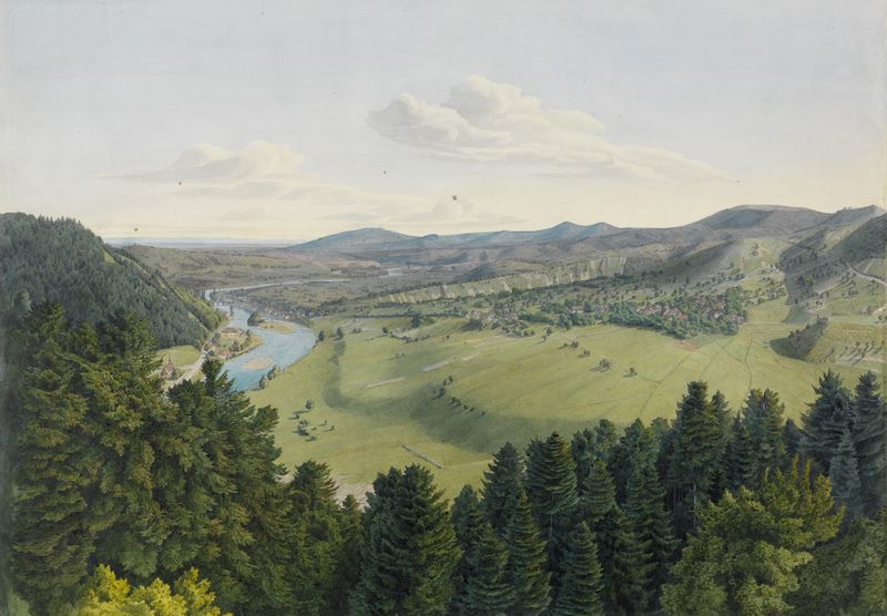 Landscape view with hills and light by Carl Ludwig Frommel, oil painting.