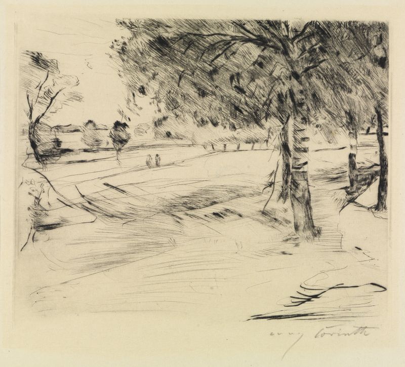 Landschaft de Lovis Corinth, óleo sobre lienzo que muestra un paisaje sereno con colinas onduladas en verde y azul