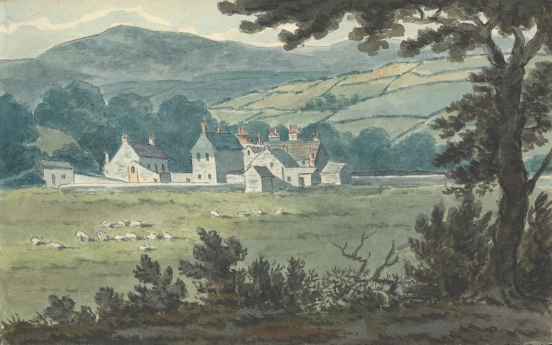 Rural landscape with grazing sheep, oil painting by Thomas Bradshaw