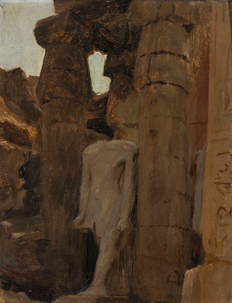 Fragmento de un templo en Luxor de Jan Ciągliński, que muestra columnas antiguas en una escena arquitectónica