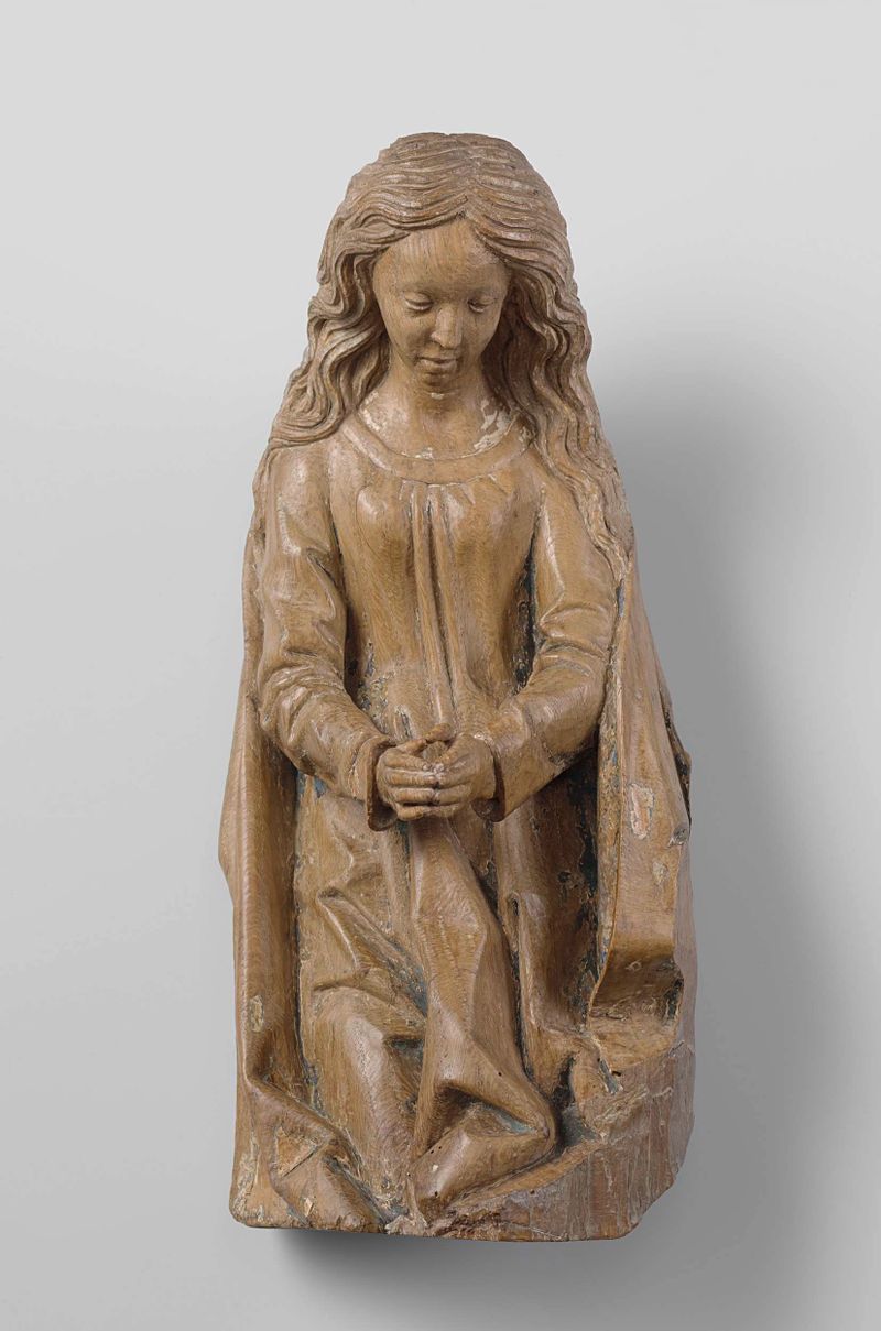 Mary, Joseph and three angels, oak sculpture by Adriaen van Wesel